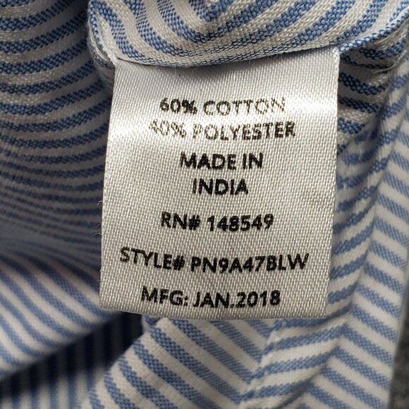 PD&C Shirt Mens XL Blue White Striped Embroidered Fish Polycotton Button Up - Picture 6 of 10